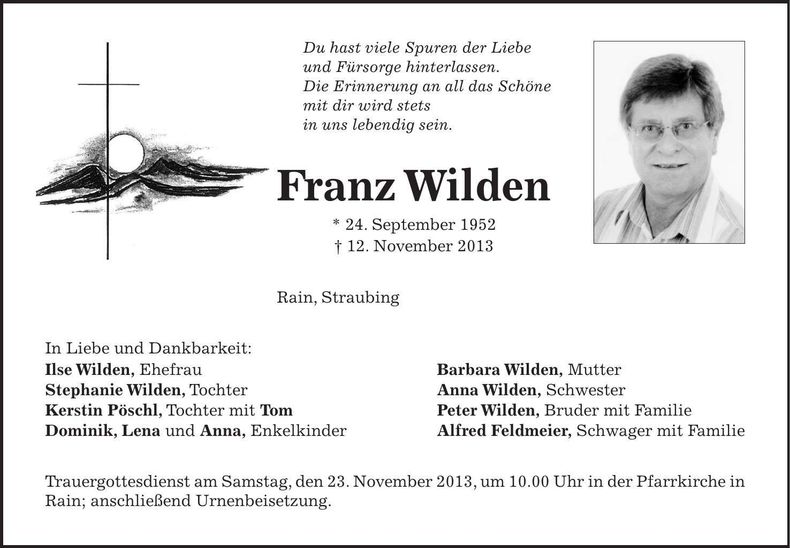 Traueranzeige Franz Wilden