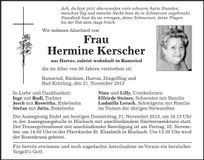 Traueranzeige Hermine Kerscher