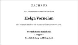 Traueranzeige Heinz Vornehm