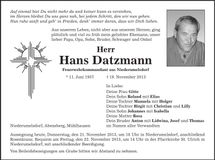 Traueranzeige Hans Datzmann
