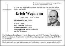 Traueranzeige Erich Wegmann