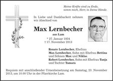 Traueranzeige Max Lernbecher