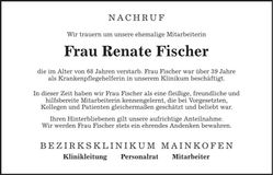 Traueranzeige Renate Fischer