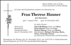 Traueranzeige Therese Hauner