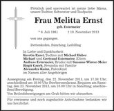 Traueranzeige Melitta Ernst