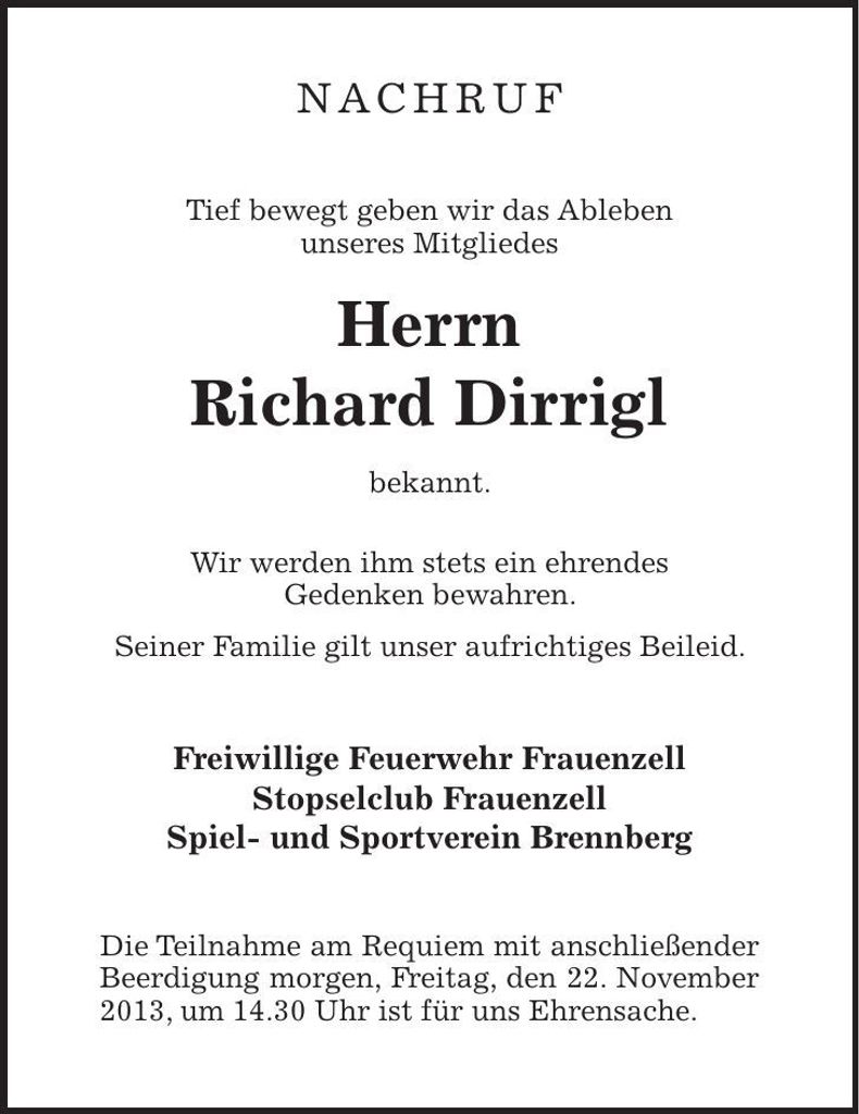Traueranzeige Richard Dirrigl