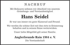 Traueranzeige Hans Seidel