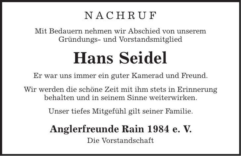 Traueranzeige Hans Seidel