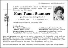 Traueranzeige Fanni Stautner