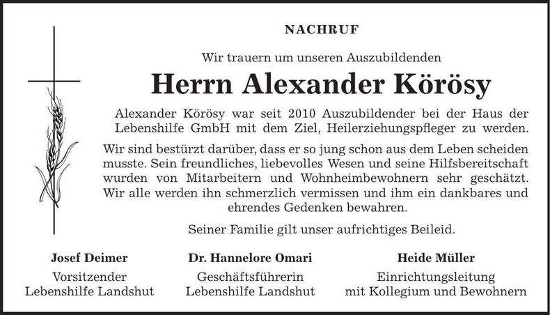 Traueranzeige Alexander Körösy