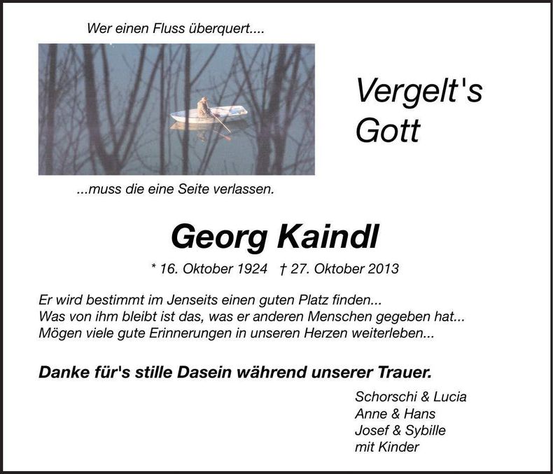 Traueranzeige Georg Kaindl