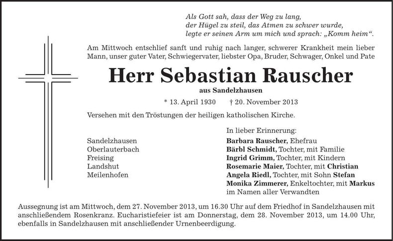 Traueranzeige Sebastian Rauscher