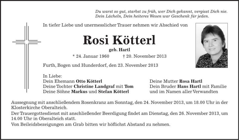 Traueranzeige Rosi Kötterl