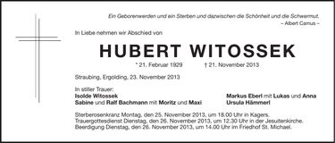Traueranzeige Hubert Witossek