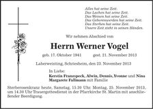 Traueranzeige Werner Vogel