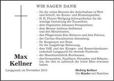 Traueranzeige Max Kellner
