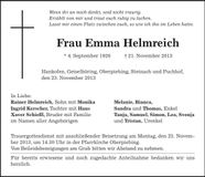 Traueranzeige Emma Helmreich