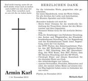 Traueranzeige Armin Karl