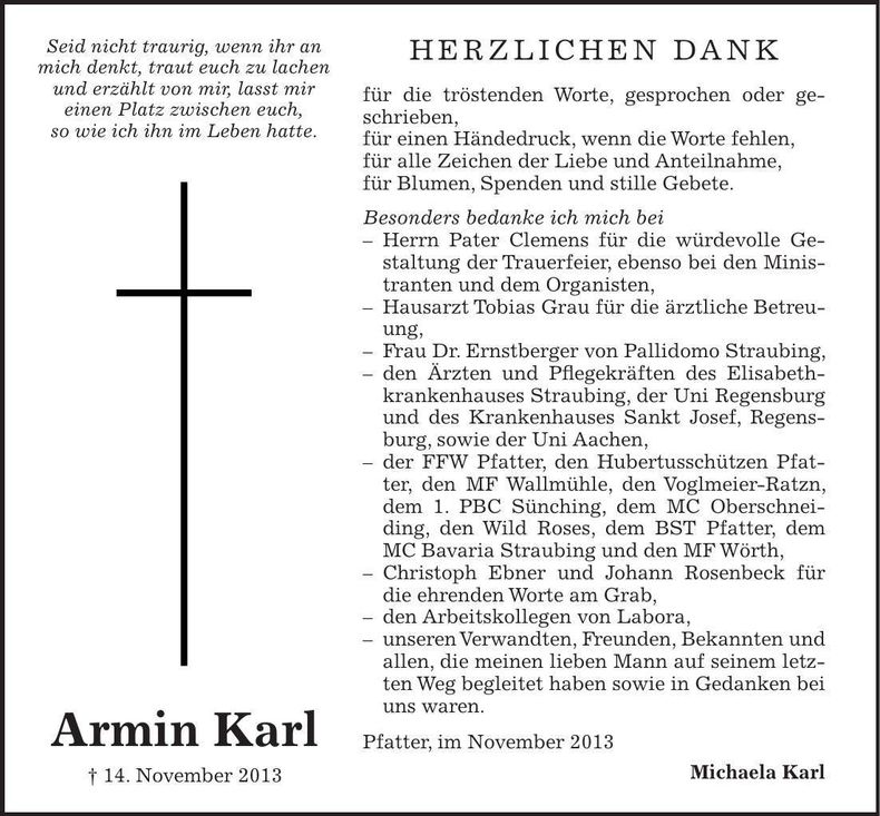 Traueranzeige Armin Karl