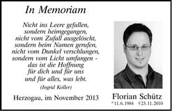 Traueranzeige Florian Schütz