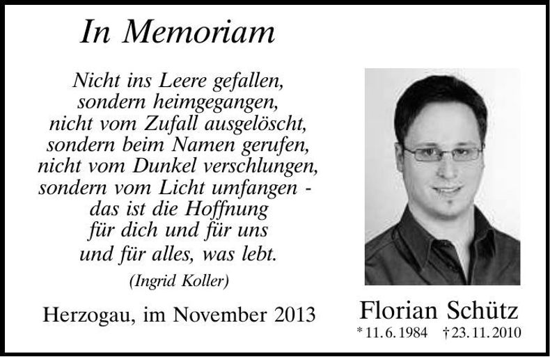 Traueranzeige Florian Schütz