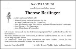 Traueranzeige Therese Berlinger