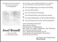Traueranzeige Josef Brandl