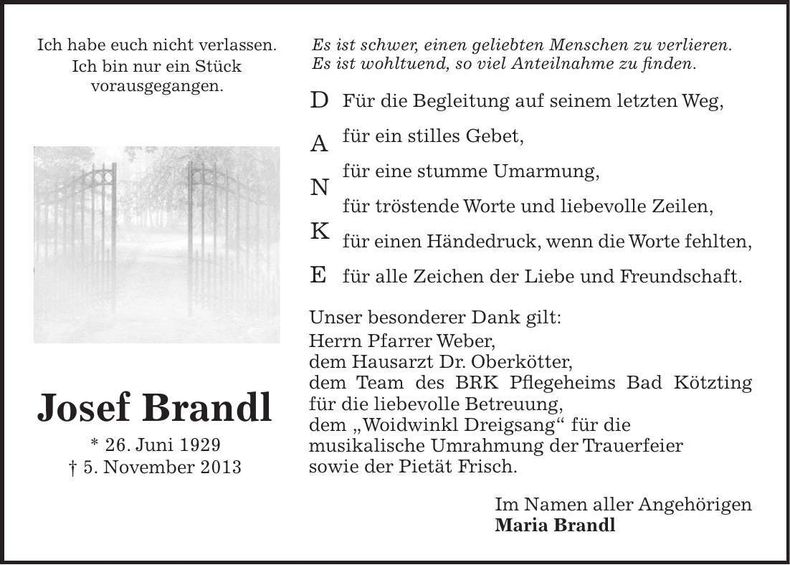 Traueranzeige Josef Brandl