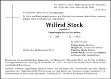 Traueranzeige Wilfrid Stock