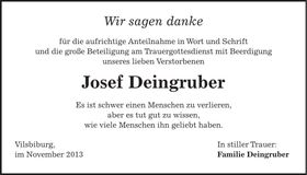 Traueranzeige Josef Deingruber