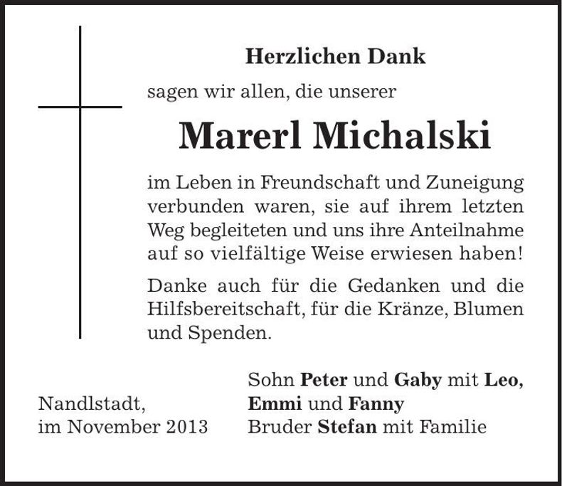 Traueranzeige Michalski Marerl