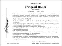 Traueranzeige Irmgard Bauer