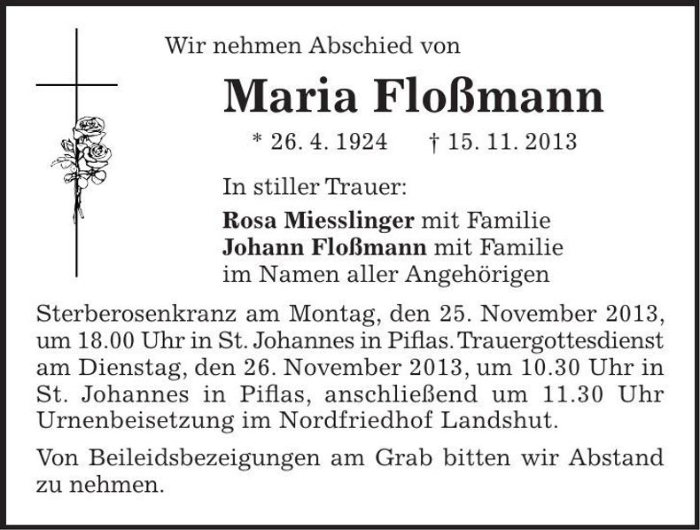 Traueranzeige Maria Floßmann