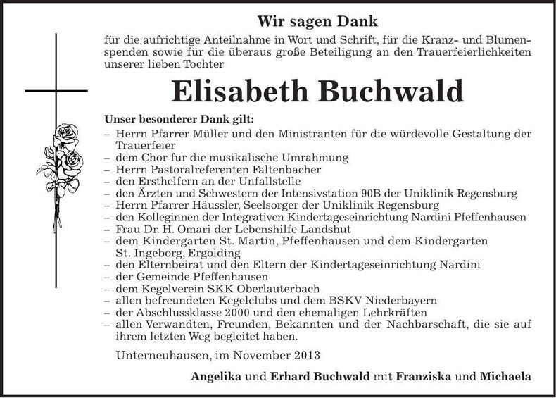 Traueranzeige Elisabeth Buchwald