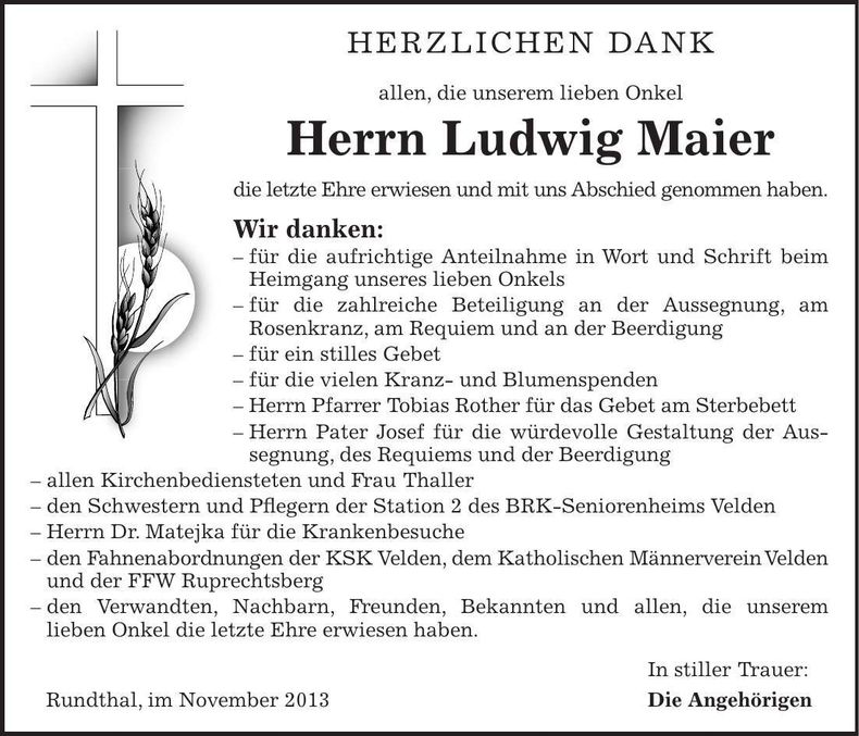 Traueranzeige Ludwig Maier