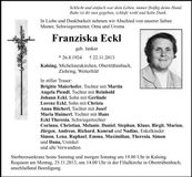 Traueranzeige Franziska Eckl