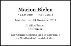 Traueranzeige Marion Bielen