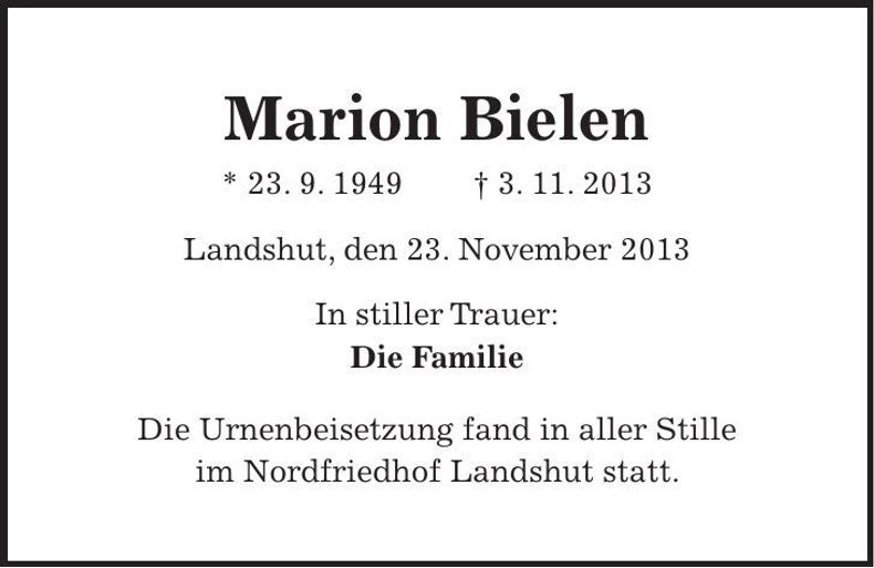 Traueranzeige Marion Bielen