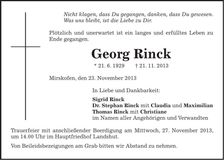 Traueranzeige Georg Rinck