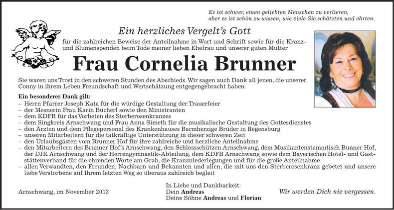 Traueranzeige Cornelia Brunner