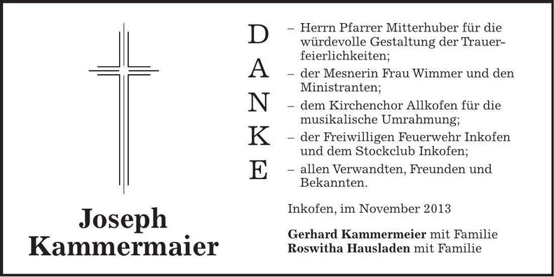 Traueranzeige Joseph Kammermaier
