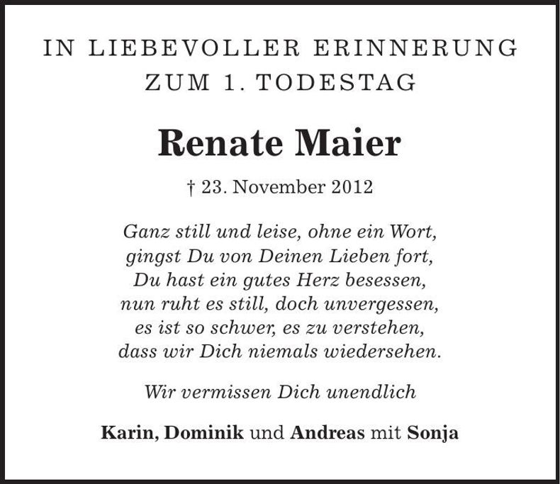 Traueranzeige Renate Maier
