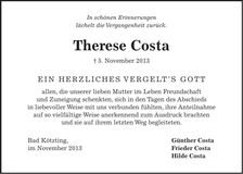 Traueranzeige Therese Costa