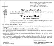 Traueranzeige Theresia Maier