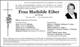 Traueranzeige Mathilde Eiber