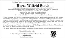 Traueranzeige Wilfrid Stock