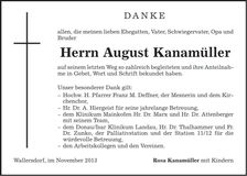 Traueranzeige August Kanamüller