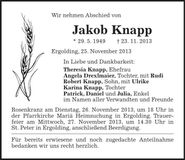 Traueranzeige Jakob Knapp