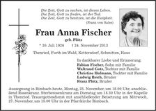Traueranzeige Anna Fischer