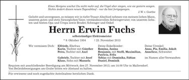 Traueranzeige Erwin Fuchs
